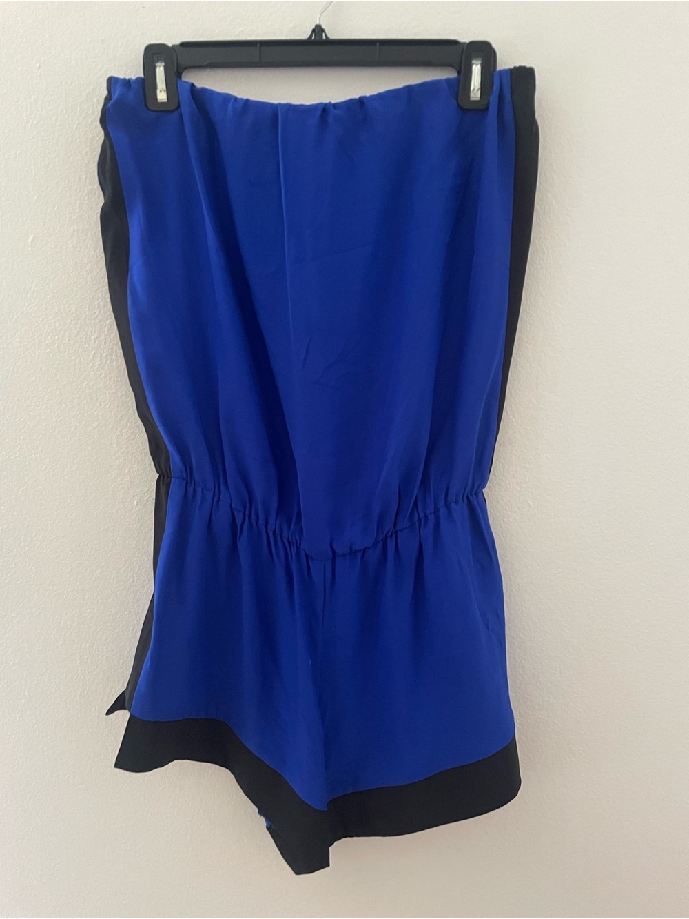 Alexis Royal Blue Silk Strapless Romper with Black Trim